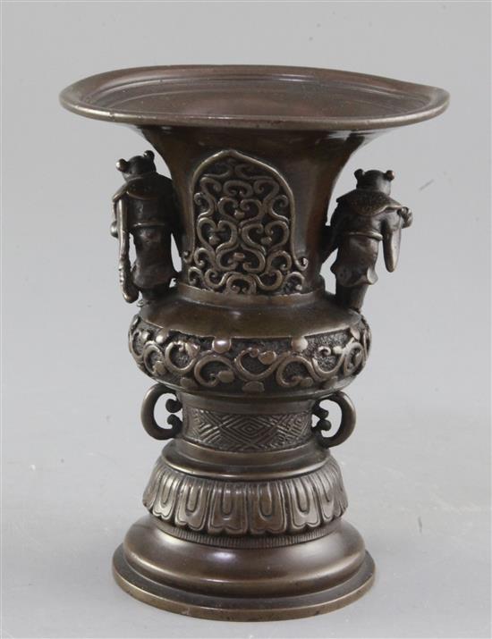 A Chinese or Japanese bronze vase, 18th/19th Century, 14.7cm